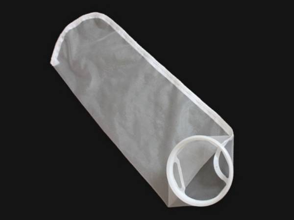 A piece of nylon bag filter with plastic ring.